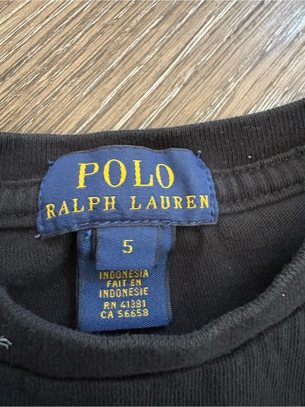 Ralph Lauren Black Tee with I Yellow Polo Label kids size 5